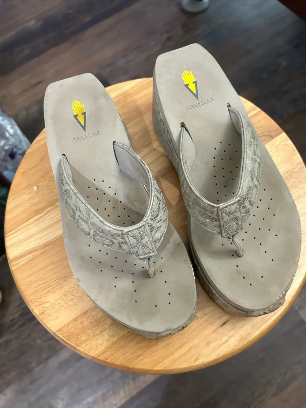 Vionic Wedge Flip Flop Sandals in Gray